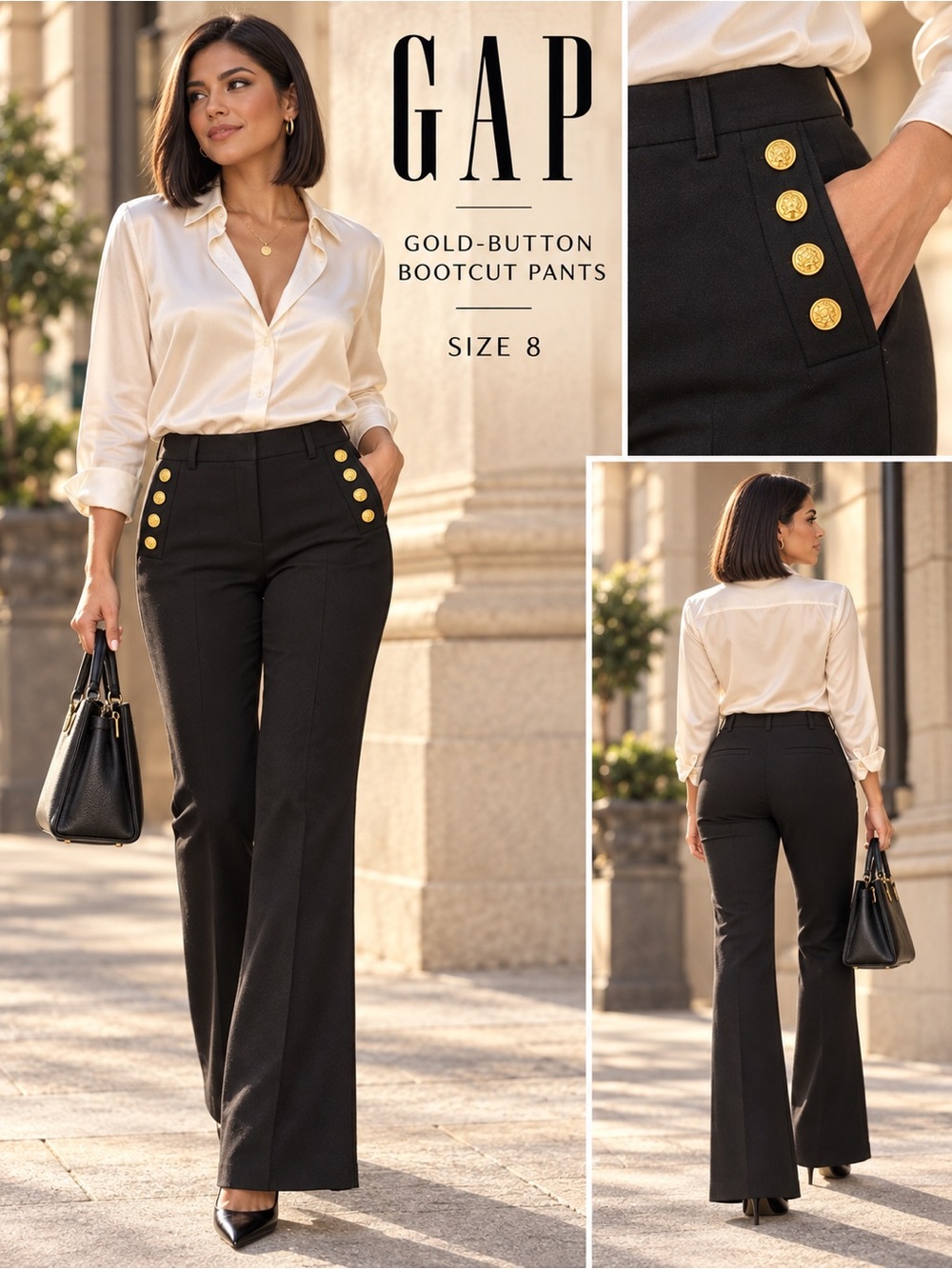 GAP Black Bootcut Pants with Gold Buttons